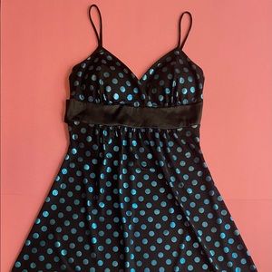 Body Central Black & Blue Polka Dot Babydoll Tunic Top S
